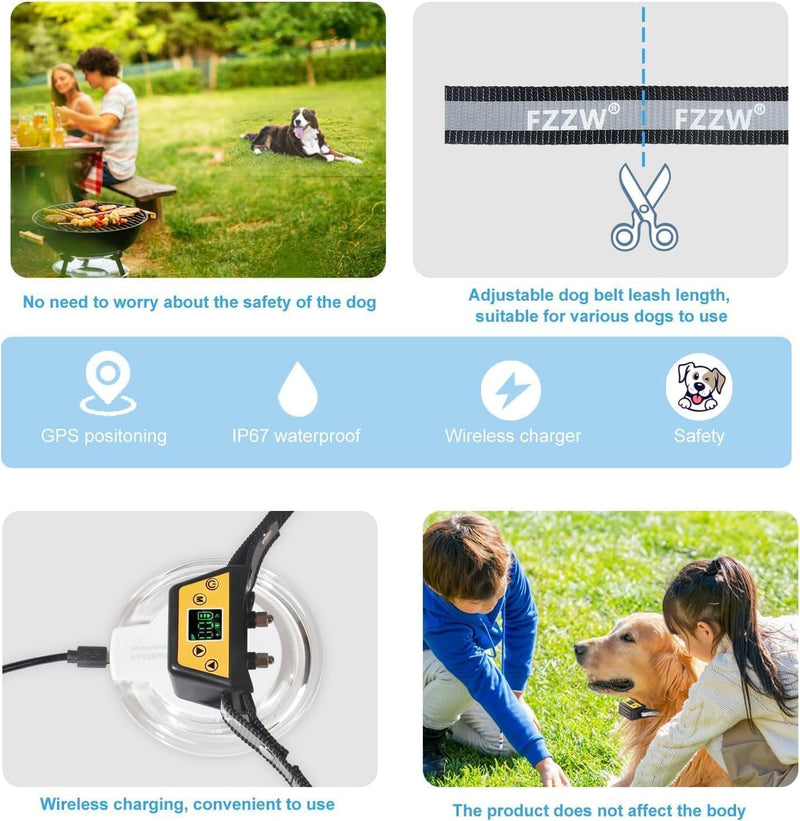 Plkm Dog Wireless GPS Fence Pet Electric Fence Containment System, Adjustable Control Range Warning Strength, Wireless Charging GPS Wireless Dog Fence, Fully Sealed Waterproof Collar Receiver Black