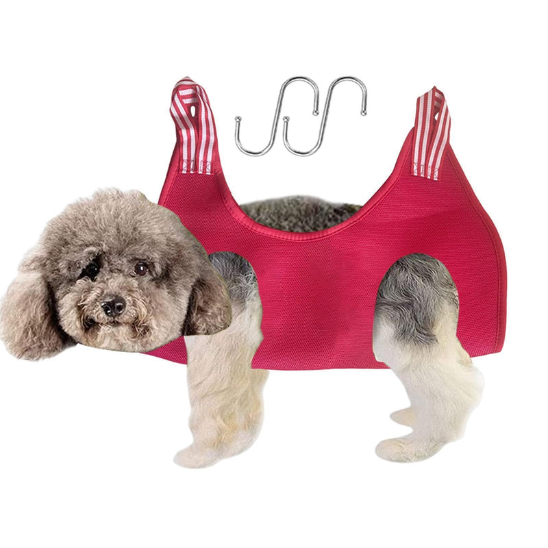 Dog grooming harness, adjustable grooming hammock aid harness | Breathable relaxation grooming aid for cats, adjustable grooming hammock for relaxation, red, medium