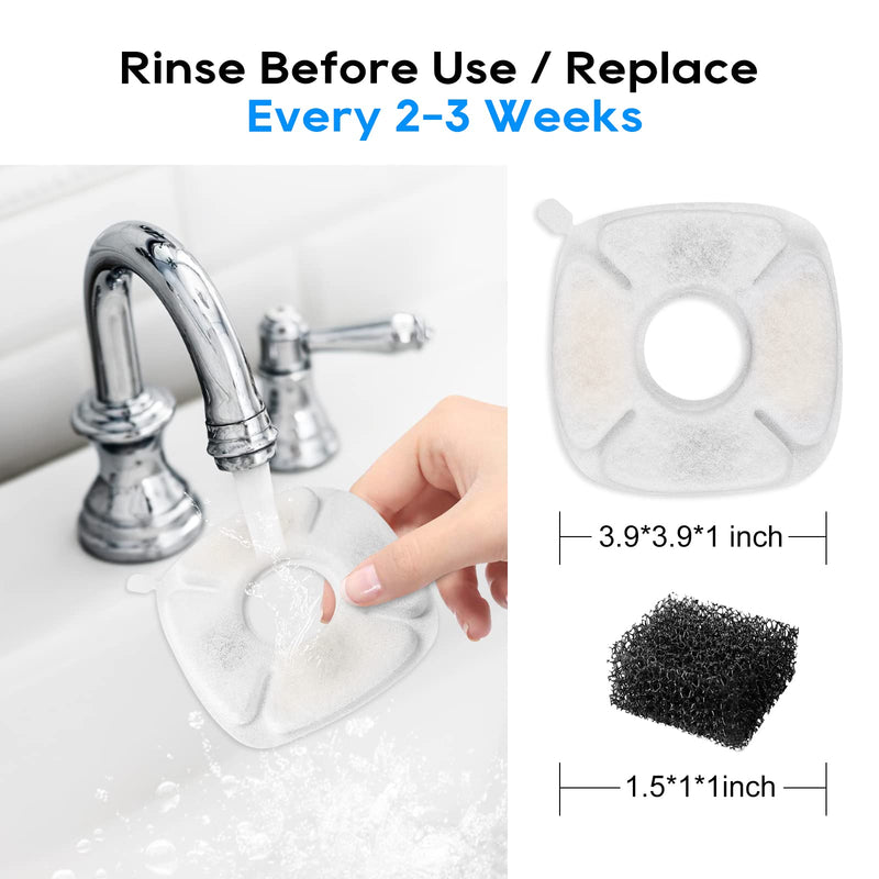 MyfatBOSS Cat Water Fountain Filter, Replacement Filters & Replacement Pre-Filter Sponges Fit for Veken 95oz/2.8L Automatic Pet Fountain Cat Water Fountain Dog Water Dispenser 8+8 pcs - PawsPlanet Australia