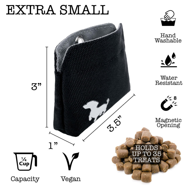 Pocket Sized Dog Treat Pouch - Treat Pouches for Pet Training - Extra Small Dog Treat Pouch with Magnetic Closure - Dog Walking Treat Bag for Dog Training - Black with Gray Interior Black with Gray Cloth - PawsPlanet Australia