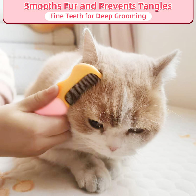 Foldable Cat Grooming Comb for Shedding and Face Care, Stainless Steel Brush for Tear Stains and Full-Body Hair, Portable ABS Handle for Cats and Small Dogs (pink‌ + yellow‌) pink‌ + yellow‌