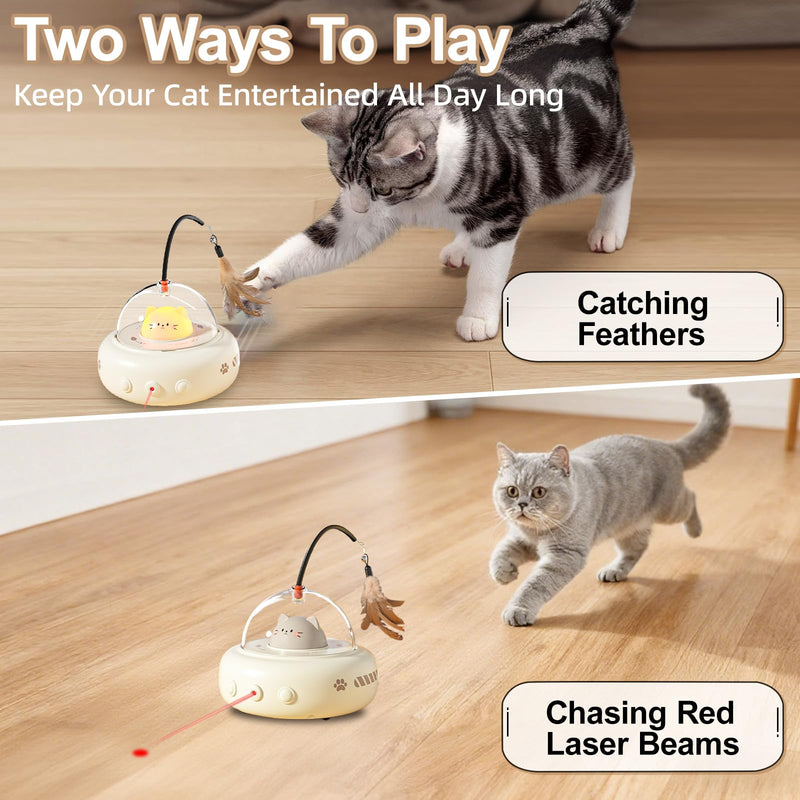 2-in-1Interactive Cat Toys - Cat Laser Toy Automatic with Feather, Touch Activated Kitten Toy, Rechargeable Cats Enrichment Exercise Toys, for Bored Indoor Cats - PawsPlanet Australia