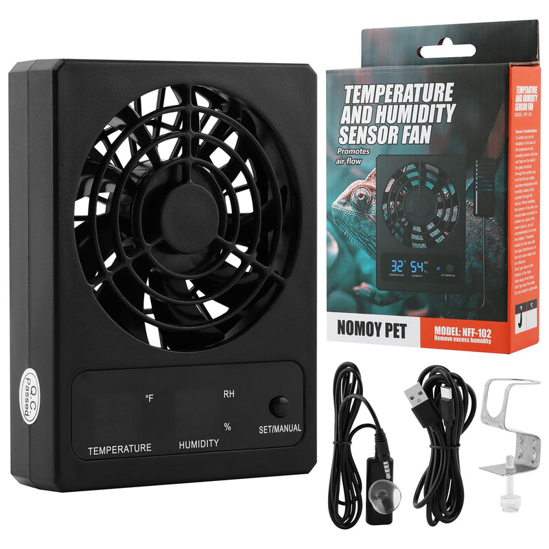 Reptile Ventilation Fan, LED Digital Thermometer and Humidity Gauge Dehumidifier for Pet Rearing Box Reptile Tank, with Humidity Sensor, for Humid Environments, Rainfo-Rest and Ecological Tanks - PawsPlanet Australia