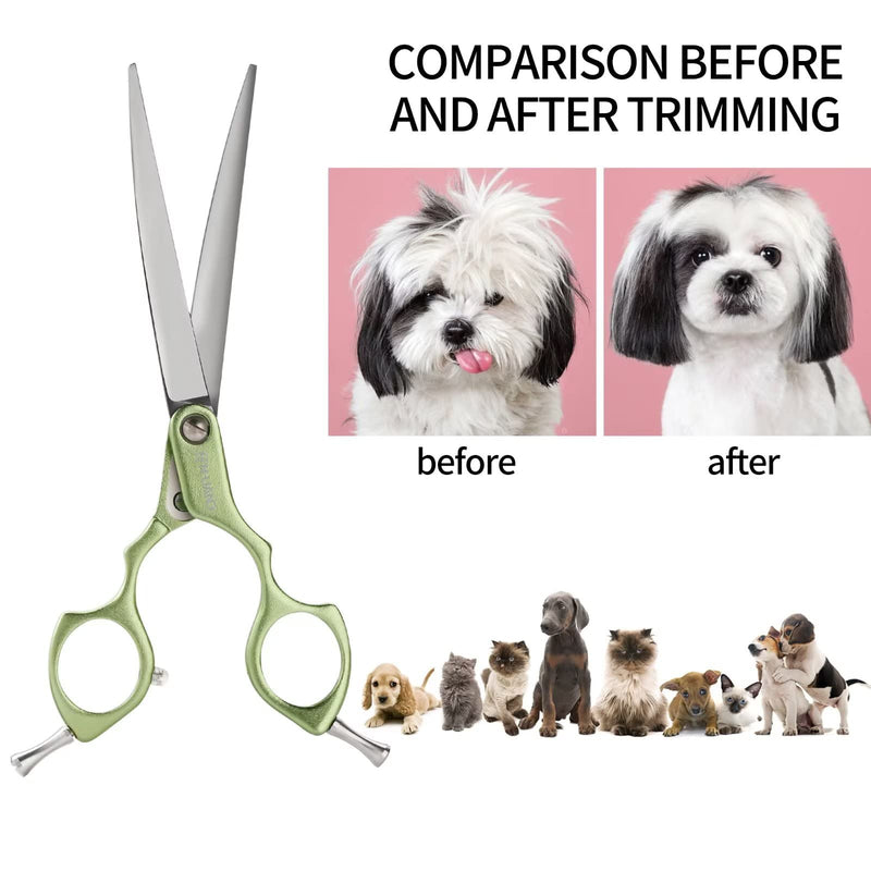 6.5" Curved Grooming Scissors for Dogs 440C Stainless Steel Professional Dog Grooming Scissors with Ultra-Light Aeronautical Aluminum Handle (Green-Curved) Green - PawsPlanet Australia