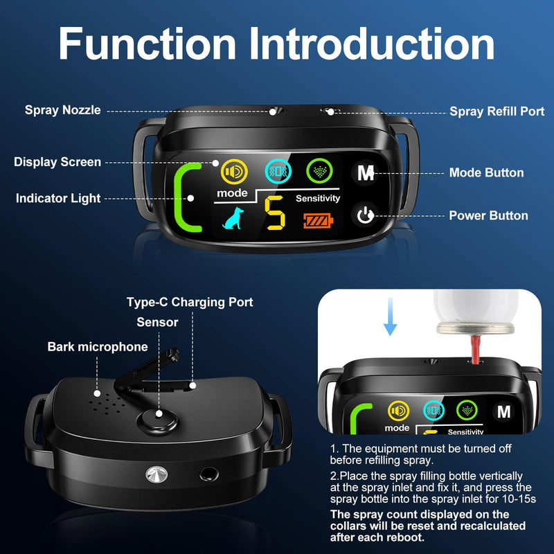 Citronella Bark Collar for Dogs [No Spray Refill] Spray Dog Training Collar, Anti Barking Training Collar with 5 Adjustable Sensitivity Beep Vibration Spray Bark Collar for L/M/S Citronella Dog Collar Black