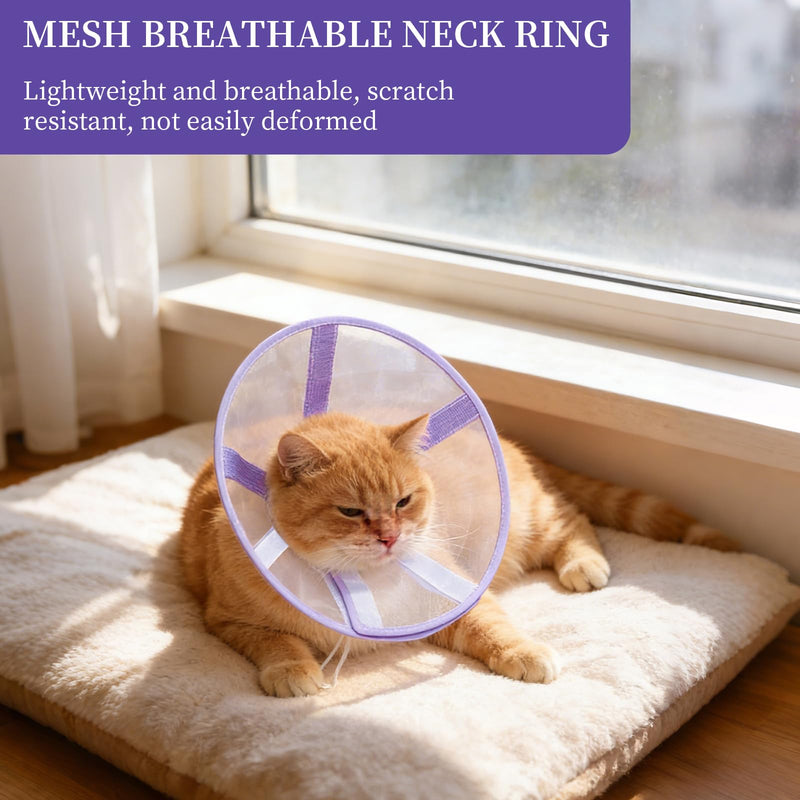 Conical Collars for Cats, Purple Breathable Air Fabric, Post-Operative Protective Collar to Prevent Licking, Adjustable Size, Suitable for Kittens and Cats