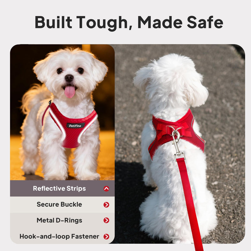 PetiFine Step in Small Dog Harness and Leash Set, Breathable All Weather Air Mesh Reflective Escape Proof, Step-in Vest Harnesses for Puppy(S, Red) S | Neck: 12.6''-13.8'' Chest:16.1''-17.7'' | - PawsPlanet Australia