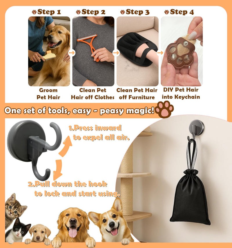 Pet Hair Removal Glove for Cats & Dogs Grooming, Pet Hair Removal Tool Brush Kit Reusable Lint Remover for Carpet Furniture Car Clothes 1 Set - PawsPlanet Australia