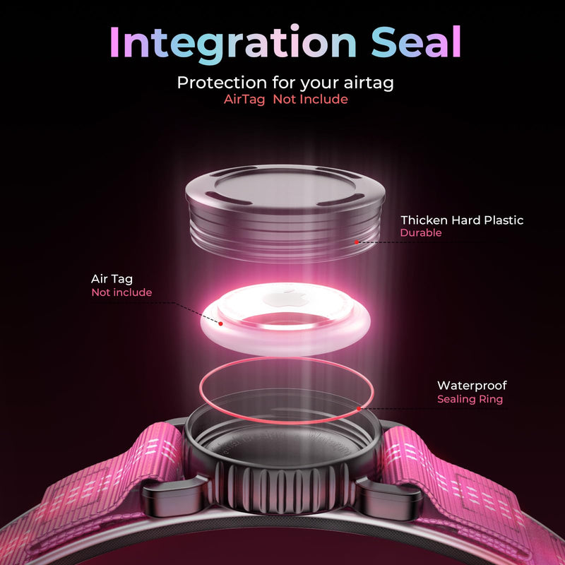 Waterproof AirTag Dog Collar - Reflective Comfortable Dog Collars with Air Tag Holder - GPS Dog Tracker Collar with Quick Easy Install - for Large Medium Small Dogs(Pink, M) M(14.7"-19") PINK - PawsPlanet Australia