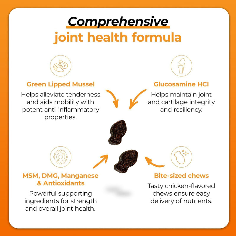 VetriScience GlycoFlex 3, Clinically Proven Joint Support Cat Supplements - Hip and Joint Health Supplement with Glucosamine, MSM, Green Lipped Mussel & DMG - 60 Chews, Chicken Flavorâ€‹