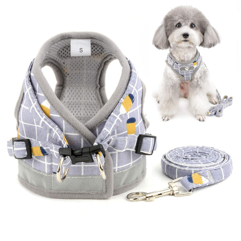 Zunea No Pull Small Dog Harness and Leash Set Adjustable Reflective Step-in Chihuahua Vest Harnesses Mesh Padded Plaid Escape Proof Walking Puppy Jacket for Boy Girl Pet Dogs Cats Gray M M (Chest: 15.5") grey