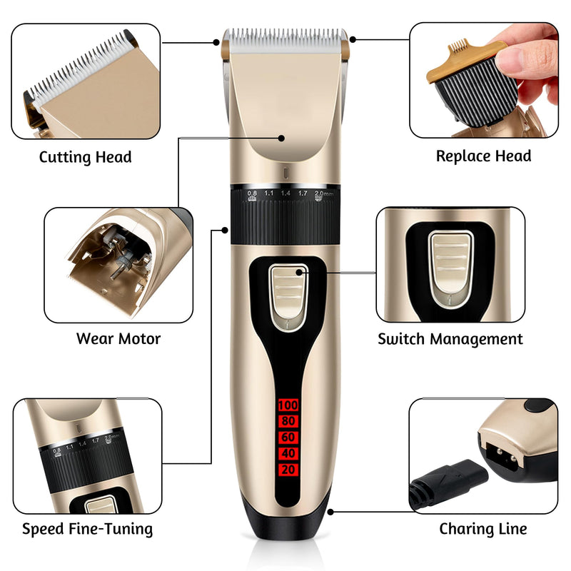 Dog Grooming Kit & Paw Trimmer-Low Noise Electric Quiet Clippers Set, Rechargeable Cordless Pet Hair Clippers for Thick Coats with Scissors & Trimmer -Professional Grooming Tools for Dogs, Cats, Pets - PawsPlanet Australia