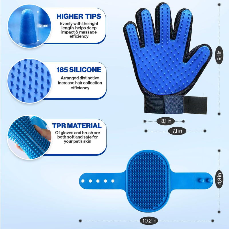 Pet Grooming Set with Dog Washing Gloves for Bathing, Dog Bath Brush and Silicone Dog Toothbrush, Pet Grooming Gloves for Dogs, Cats and Horses with 185 Silicone Tips (PG Set 1) - PawsPlanet Australia