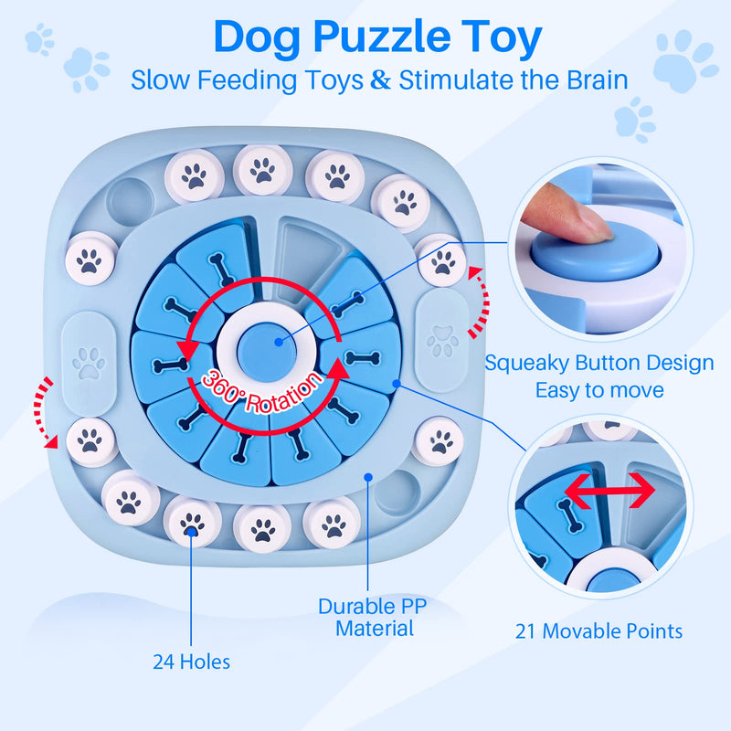 Puzzle Feeder Dog Toy for Large Medium Dogs, Mentally Stimulating Toys, Treat Dispensing Dog Toys, Enrichment for Smart Dogs, Pet Toy, Blue, 11.8X11.8X1.38inch Level 3-Blue - PawsPlanet Australia