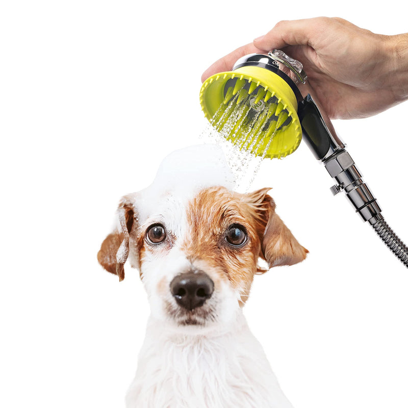WD Handheld Shower Brush with On/Off Switch and Water Pressure Control | Shield Water While Brushing and Washing Simultaneously | Dog Washing Shower Attachment Deluxe - PawsPlanet Australia