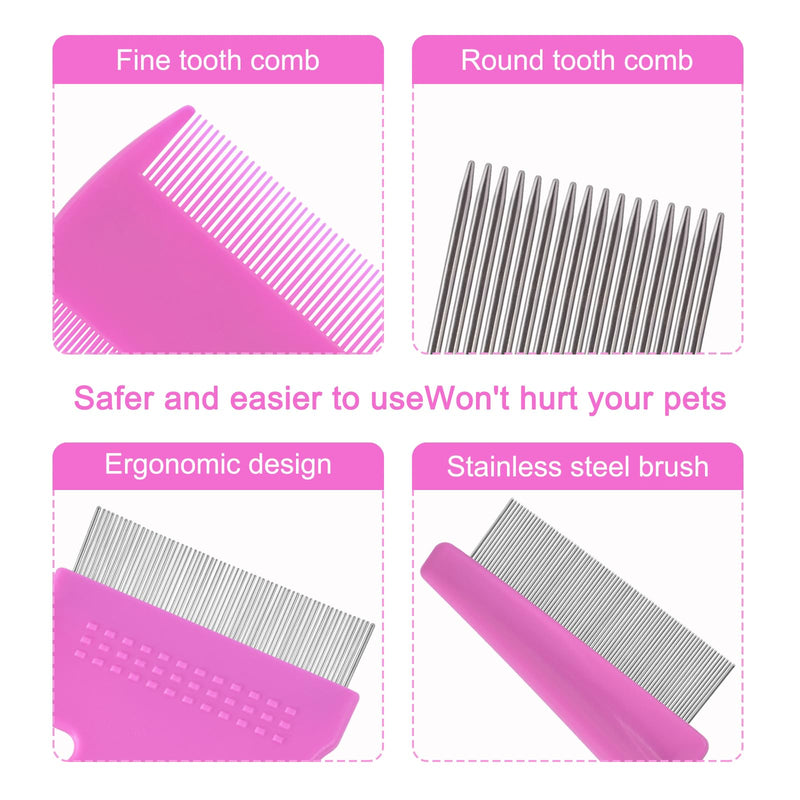 6 Pack Flea Comb for Cats Dogs,Stainless Steel Dog Cat Grooming Combs With Rounded Teeth,Double-Sided Tear Stain Remover,Dematting Comb For Dogs Cats Ideal for Small, Medium & Large Pets (Pink) NEW Pink - PawsPlanet Australia