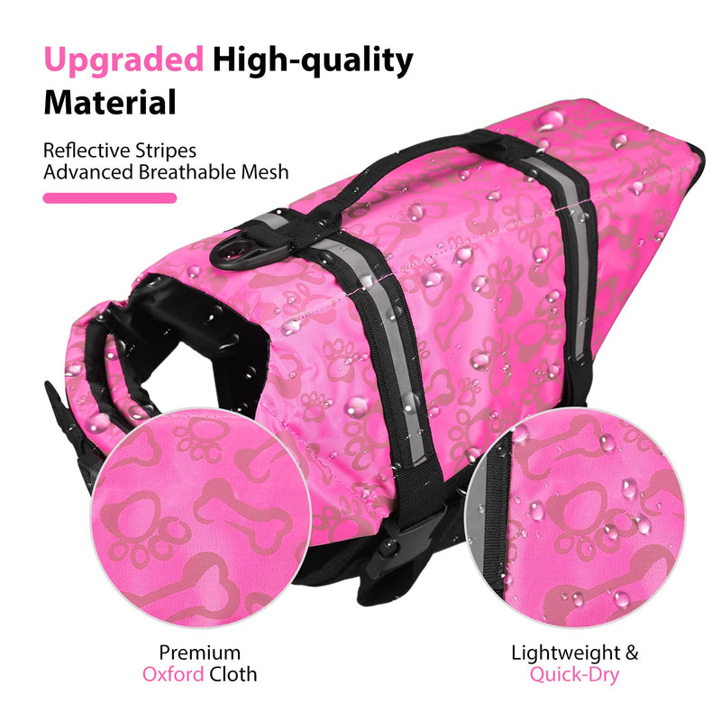 Neween Dog Life Jacket with Reflective Stripes, Adjustable Dog Life Vest Ripstop Dog Lifesaver Pet Life Preserver with Rescue Handle and High Flotation Swimsuit for Small Medium Large Dog, Pink, Small Small (Chest Girth:16.14"-20.87") - PawsPlanet Australia