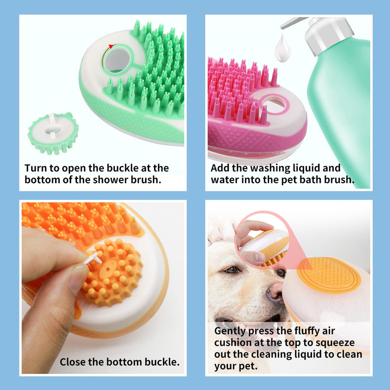 WishLotus Pet Bath Brush, Puppy Massage Brush with Shampoo Dispenser Pet Grooming Tool for Small Animals Soft Silicone Dog Shower Brush for Long Short Haired Dog and Cat Washing (Green) Green - PawsPlanet Australia