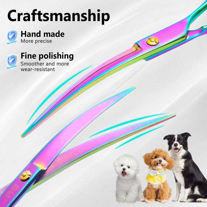 Dog Grooming Scissors, Professional 4 in 1 Dog Shears Set,Chunker Scissers,Curved Scissors,Thinning Shears and Comb for Cat Pet with Left Handed Deg Curved Shear - PawsPlanet Australia