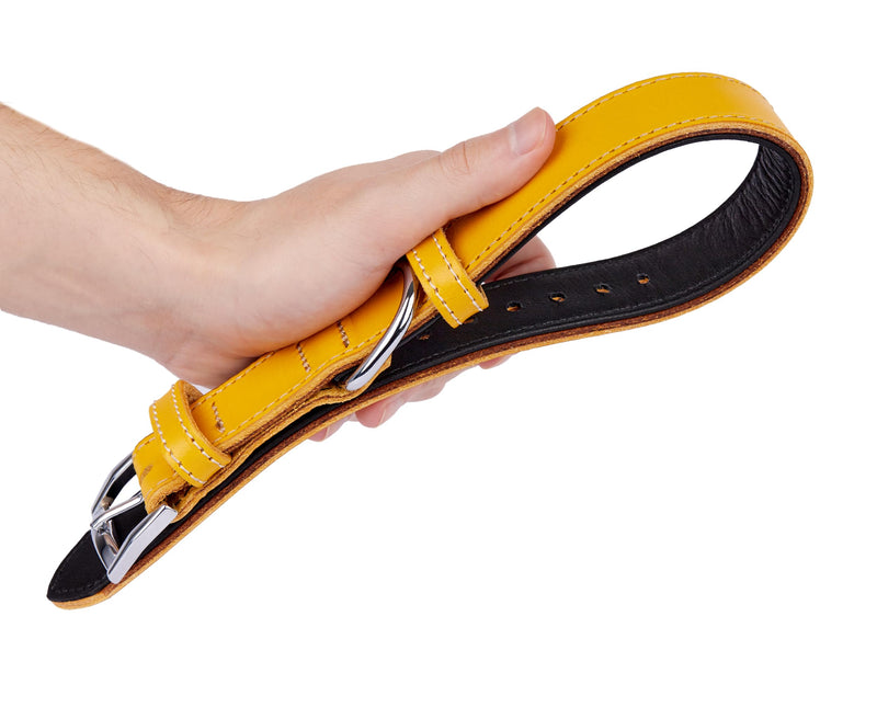 Soft Leather Dog Collar | Dog Collars for Small, Medium and Large Dogs | Durable Heavy Duty Dog Collars X-Large: Neck 19.7"-22.8" Yellow - PawsPlanet Australia