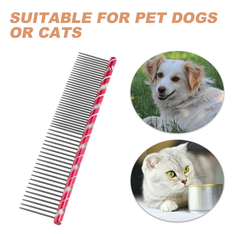 UEETEK Dog Grooming Comb : Stainless Steel Dog Combs with Rounded Ends for Dematting & Shedding, 2-in-1 Fine & Wide Tooth Design, 6.3 X 1.38 X 0.12 Inch (Rose Red) - PawsPlanet Australia