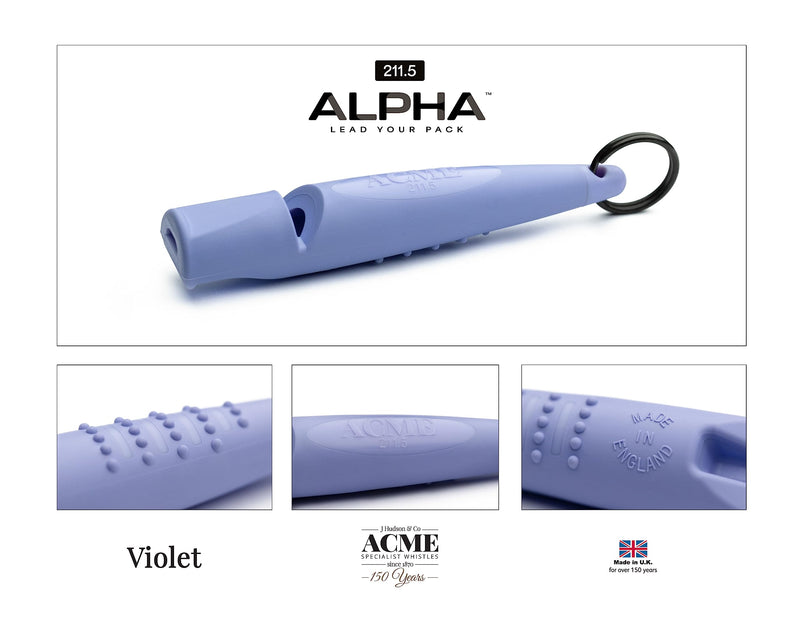 ACME Alpha 211.5 Professional Dog Training Whistle with Enhanced Ergonomic Grip. BPA-Free Plastic. 110 dBA. Long Range. Standardized Frequency. Weatherproof. Made in The UK (Violet Purple) Violet Purple