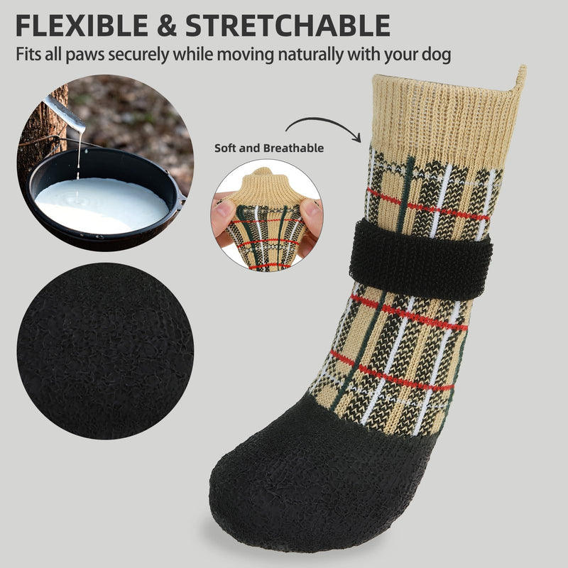 PUPTECK Dog Shoes for Hot Pavement Small Medium Large Size Dogs, Booties and Paw Protectors for Hardwood Floors, Grippy Socks to Prevent Licking Rubber Rain Hiking Boots for Senior Anti Slip X-Large Beige Plaid - PawsPlanet Australia