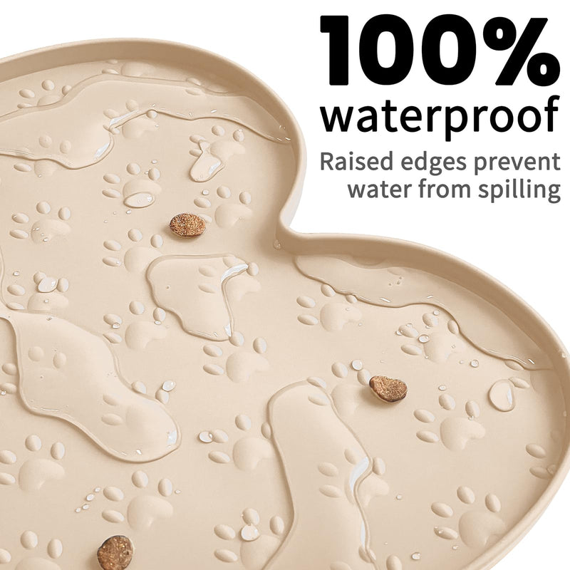 Dog Food Mat Anti-Slip Silicone Dog Bowl Mat Thicker Pet Placemat Waterproof Cat Feeder Pad with Raised Edge Puppy kitten Feeding Mats Suitable Small Medium-Sized Dogs Cats Eating Tray 19.4" x 9.8" Beige - PawsPlanet Australia