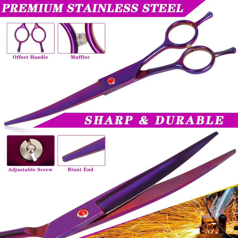 Dog Grooming Scissors Premium Stainless Steel Curved Hair Cutting Scissors for Dogs & Cats (Purple) Purple