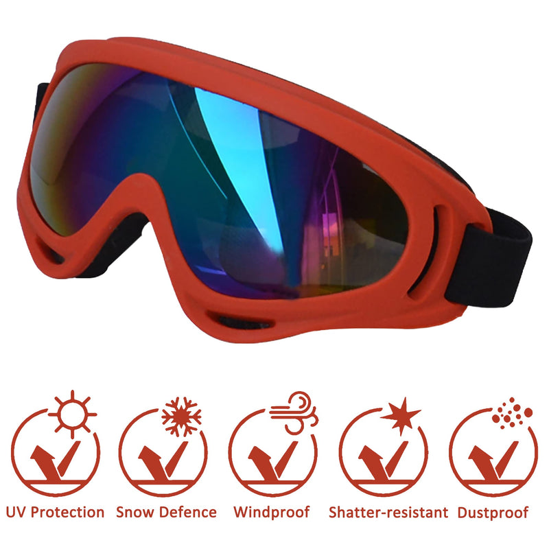 Winproof Adjustable Strap Dog Sunglasses, UV Protection, Soft Goggles (Red Frame) Large Red Frame&Colorful Lens - PawsPlanet Australia