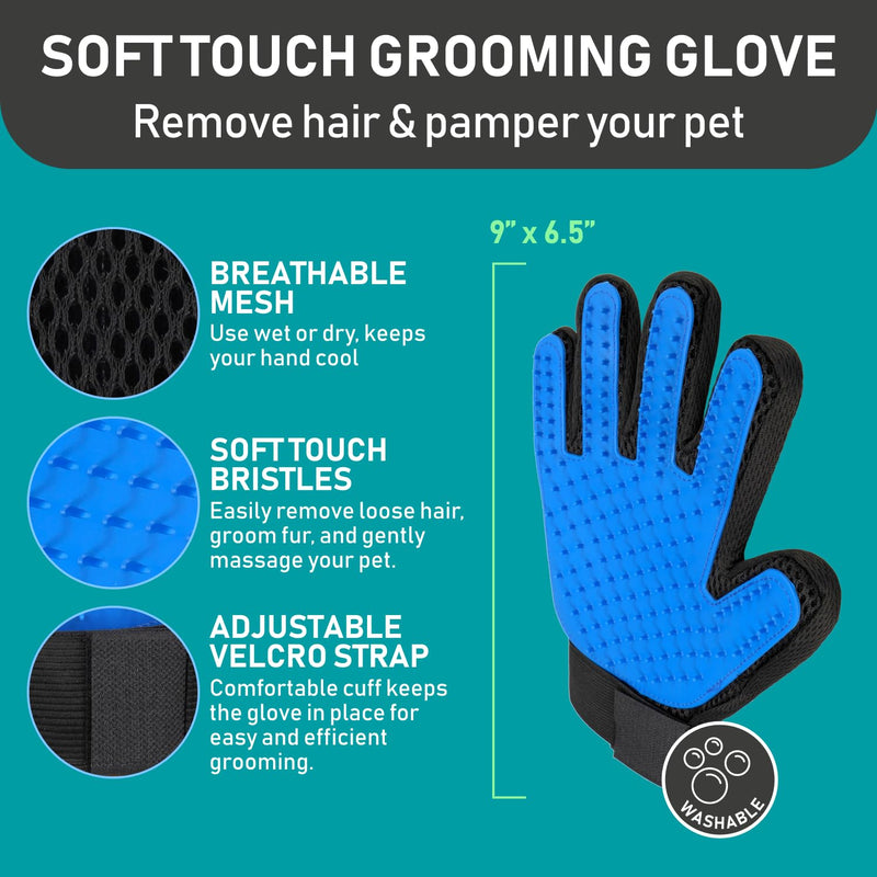 Maxpower Planet Pet Grooming Brush and 2X Grooming Gloves Combo - Double Sided Dematting, Deshedding Undercoat Rake for Dogs and Cats - Reduce Shedding Easily - Blue A1 - Rake & Glove (Best Value) - PawsPlanet Australia