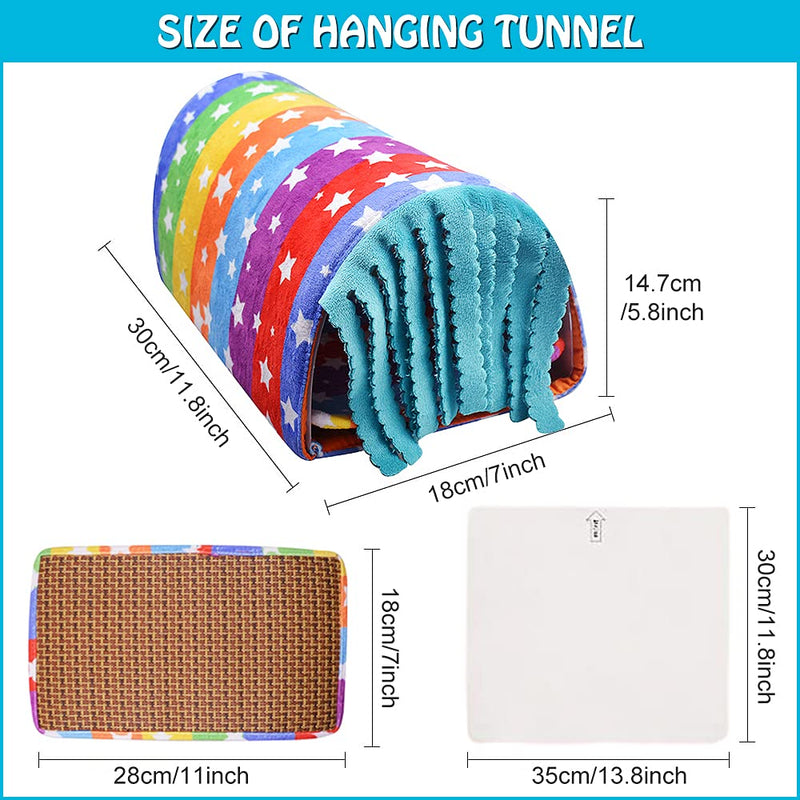 HOMEYA Hamster Tunnel House Cave Nest & Winter Warm Sleeping Bag for Small Pet, Small Animals Hideout Tunnel with Fleece Forest Curtain, Guinea Pig House Plush Bed for Hedgehog Rat Ferret Chinchilla Rainbow