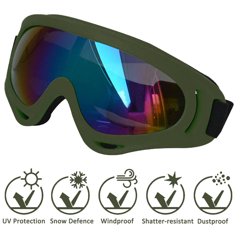 Large Dog Sunglasses, Dog Goggles with Adjustable Strap UV Protection Winproof Dog Puppy Sunglasses, Suitable for Medium-Large Dog Pet Glasses, Dogs Eyes Protection Army Green Frame&Colorful Lens&L - PawsPlanet Australia