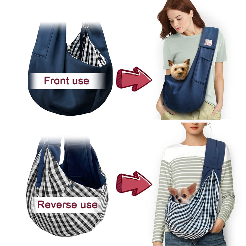 Pet Dog Sling Carrier for 3-10 lbs pet,Dog Purse Pouch,Dog Satchel,Reversible unadjustable Strap Travel Hand-Free Safe Bag Small Puppy Backpack (Dark Blue) Dark blue M - Classic Strap - PawsPlanet Australia