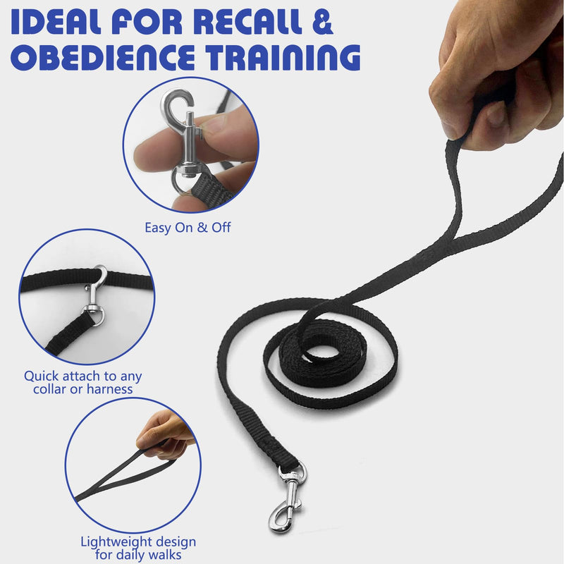 Dog Training Leash for Small Dogs, 6ft Nylon Puppy Obedience Recall Training Agility Lead for Small Medium Breeds, Pet Rope with 360° Swivel Clasp, Lightweight, (Black, 2/5 in x 6 ft) - PawsPlanet Australia
