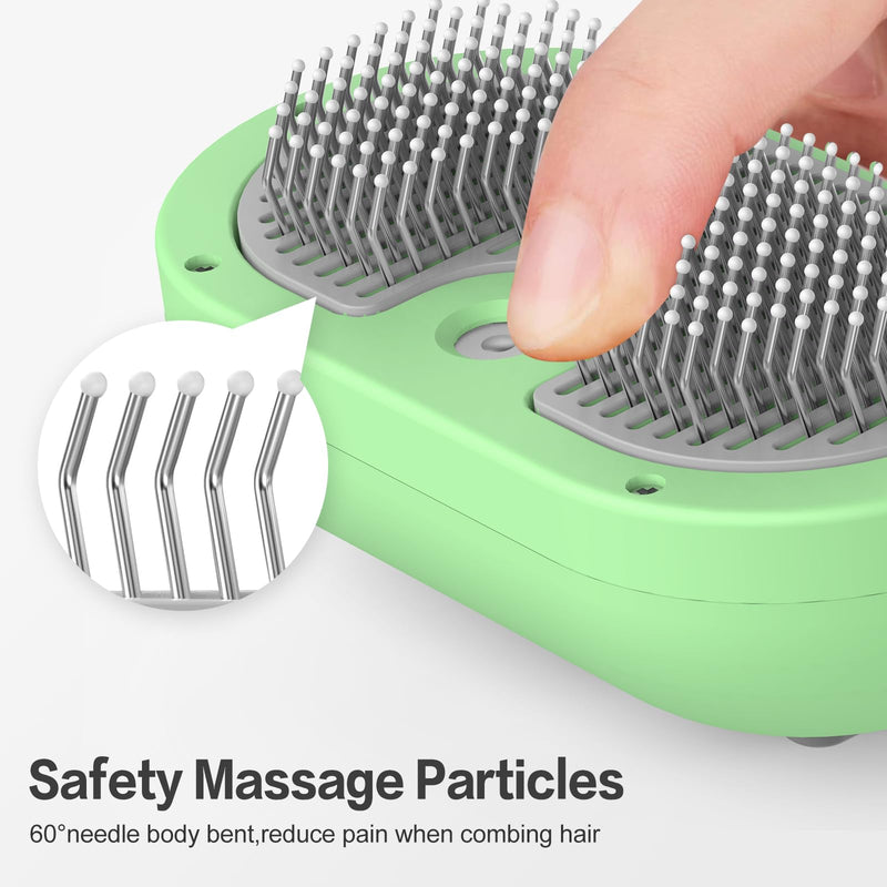 Self-Cleaning Electric Cat and Dog Grooming Brush With Wash-Free Essence - Removes Static Flying Hair, Easy To Clean Steam Brush for Pets light green