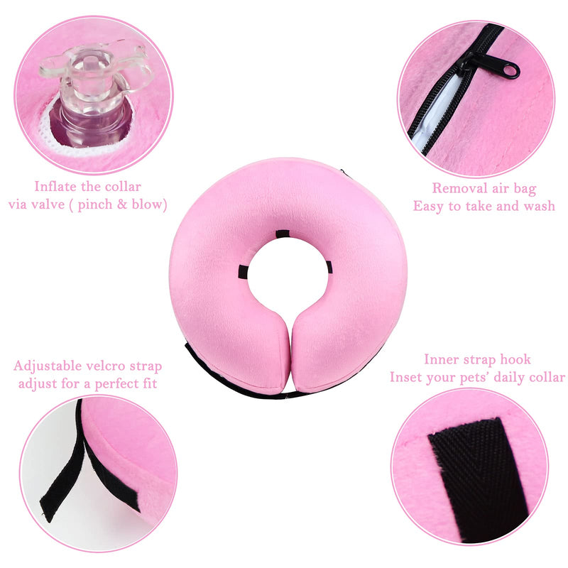Katoggy Inflatable Dog Collar, Soft E-Collars for Dogs After Surgery, Adjustable Blow up Donut Dog Cone Collar for Small/Medium/Large Dogs and Cats Pink Small (Neck: 6"-11") - PawsPlanet Australia