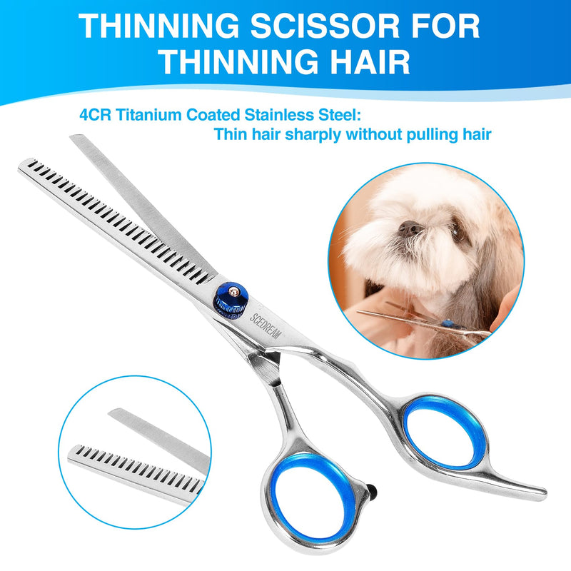 Professional Dog Grooming Scissors with Safety Round Tips, 5 in 1 Dog Grooming Scissors Kit, 4CR Stainless Steel Professional Pet Grooming Shears for Dogs/Cats, Sharp and Durable, Blue - PawsPlanet Australia