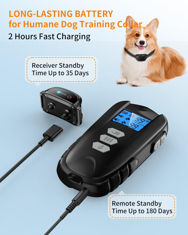 Dog Shock Collar with Remote Control – Shock Collar for Dogs 10–120 lbs, 2000FT Long Range IPX7 Waterproof Rechargeable Dog Training Collar with 4 Safe Modes Beep Vibration Shock & Flashlight Grey