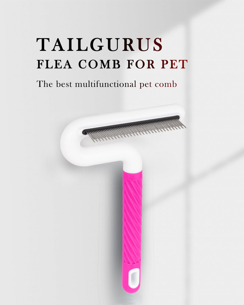 TailGurus Pet Flea Comb, Steel Teeth for Dogs & Cats, Professional Grooming Tool with Anti-Slip Handle, Pink - PawsPlanet Australia