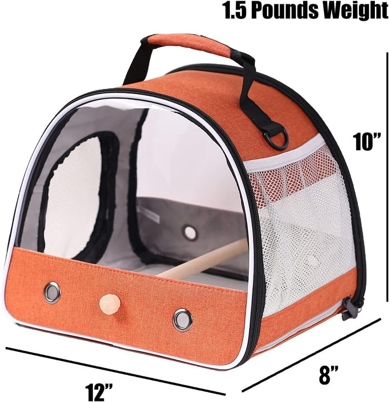 Small Bird Travel Carrier, Portable Bird Travel Outside Cage for Parakeet, Parrot, Budgie, Guinea Pig, Bearded Dragon Reptile Carrier for Hiking Vet Visit Bicycle Ride (Orange) Orange Clear Window - PawsPlanet Australia
