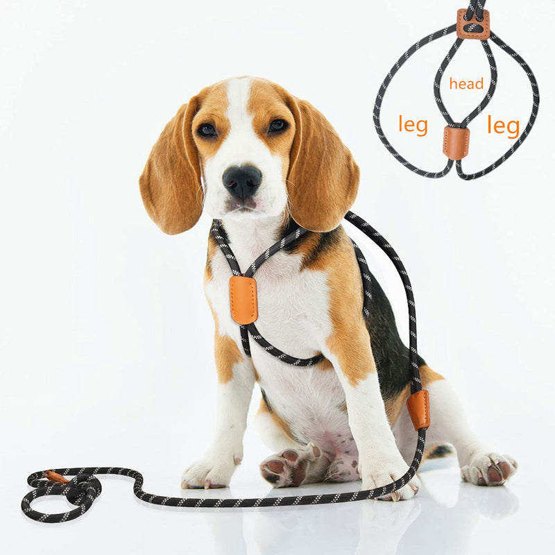 Harness Lead No Pull Dog Harness and Leash Set, Slip Leads for Dogs, Leash for Medium Dogs, All in One Dog 3-in-1, 5ft Pet Training Leads, One-Piece Cushioned Rope Design black - PawsPlanet Australia