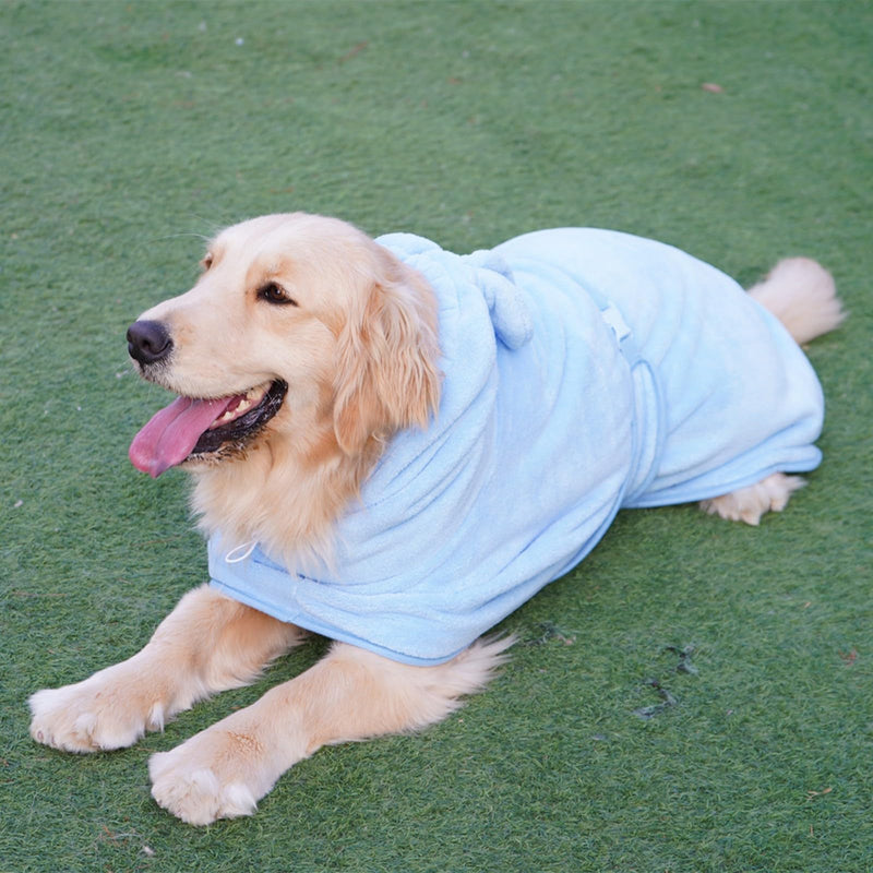 Dog Bathrobe,Super Absorbent Quick Drying Microfiber Coat Hooded Bath Towel for Puppy Small Dogs Medium Large Dog Cat (Blue, XS) Blue - PawsPlanet Australia