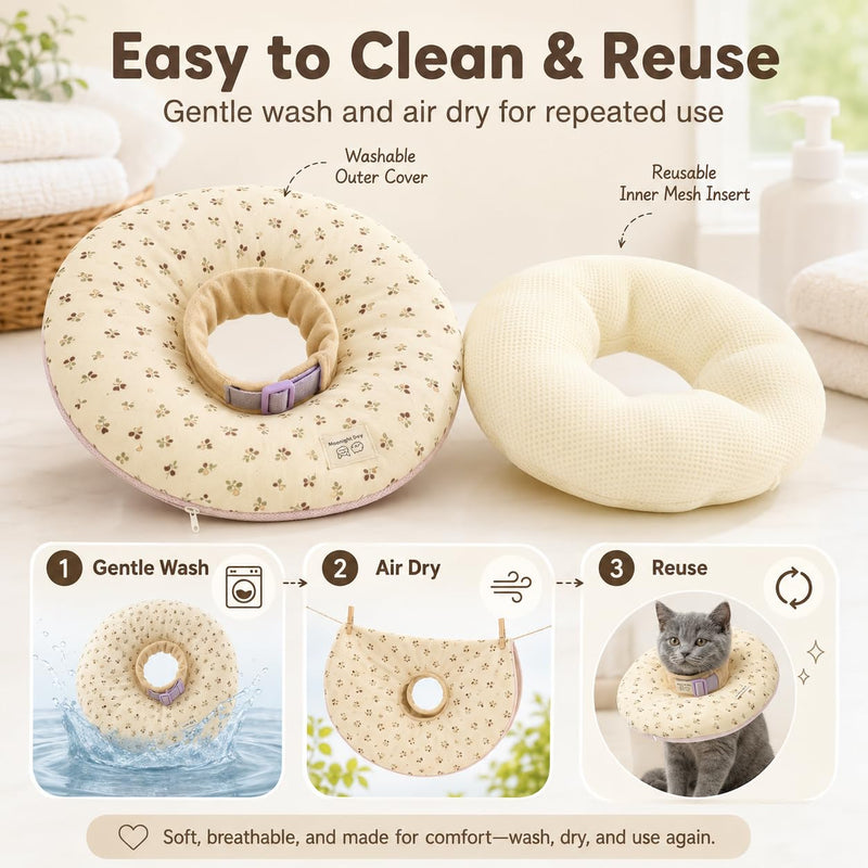 Deep Soft Recovery Collar for Dogs & Cats, Cotton Alternative to E-Collar, Adjustable Lightweight Pet Cone, Anti-Lick for Surgery & Wounds, Large (Neck 13"-16"), Flower