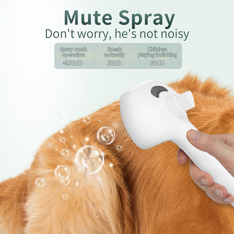 Pet Steam Brush for Dogs and Cats, 3-in-1 Self-Cleaning Deshedding & Grooming Spray Comb, Anti-Static USB Rechargeable with Cool Mist, for Long & Short Hair Pets (White)