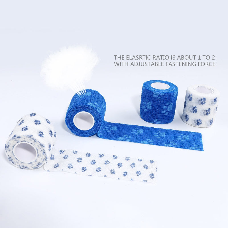 Pet Bandage Cohesive Bandage Self Adhering Stick Bandage, Multi-Function Non-Woven Fabric Elasticity Gauze Rolls Self Adhering Stick Bandage Wrap Vet Tape for Pet Animals (White and Blue) White and Blue - PawsPlanet Australia