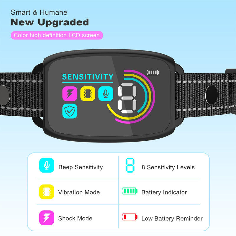 2025release Bark Collar for Large Medium Small Dogs, Smart Rechargeable Anti Barking Training Collar, 8 Sensitivity Levels, Beep/Vibration/Shock,IP67 Waterproof, Color Display - PawsPlanet Australia