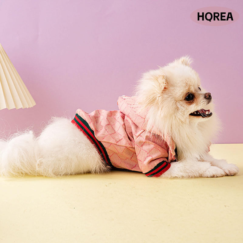 Dog Hoodie Luxury Dog Clothes Winter Puppy Jacket Classic Designer Pet Clothes Coat French Bulldog Teddy Pug Pink XL - PawsPlanet Australia