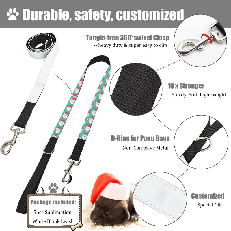5 Packs Custom Sublimation Dog Leash Blank Plain Personalized for Small, Medium and Large Dogs 4/5/6 FT, 3/4 Inch 1 Inch Wide (6FT, 1’’Wide) 6FT x 1" Wide (Pack of 5)