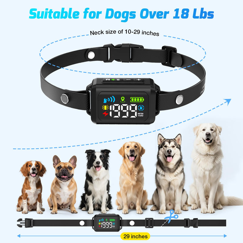 GPS Wireless Dog Fence System, Electric Fence for Dogs, Adjustable Range 99-5997ft, IPX7 Waterproof, Wireless Fence for Dogs, Pet Containment System for Outdoor Use Black